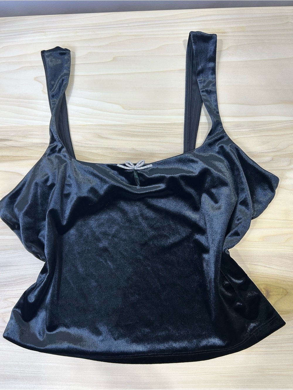 wild fable Black Satin Camisole with Tiny Front Bow Accent